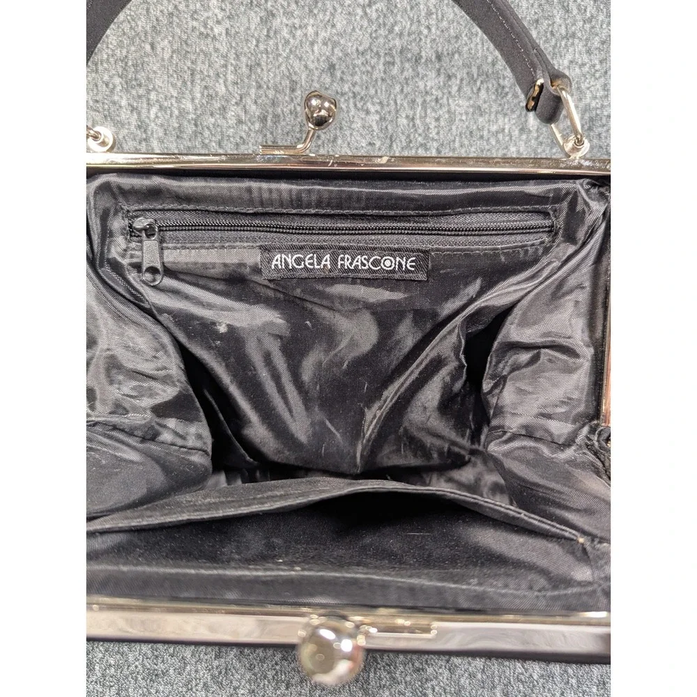 Angela Frascone Floral Tulip Kiss Lock Frame Bag Black Watercolor Top Handle